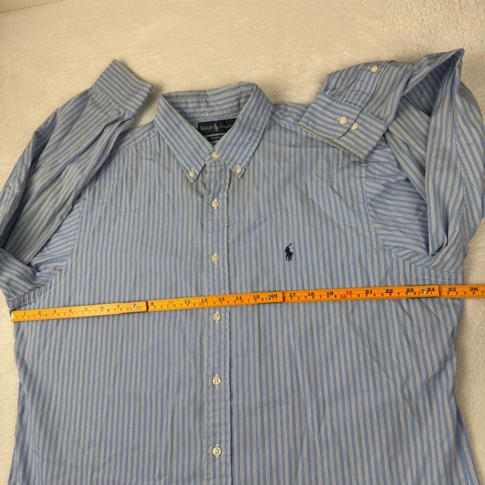 Ralph Lauren Button Down Mens 17 34/35 Blue White Striped Classic Fit Shirt
